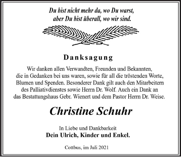 Danksagung Christine Schuhr