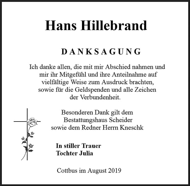Danksagung Hans Hillebrand