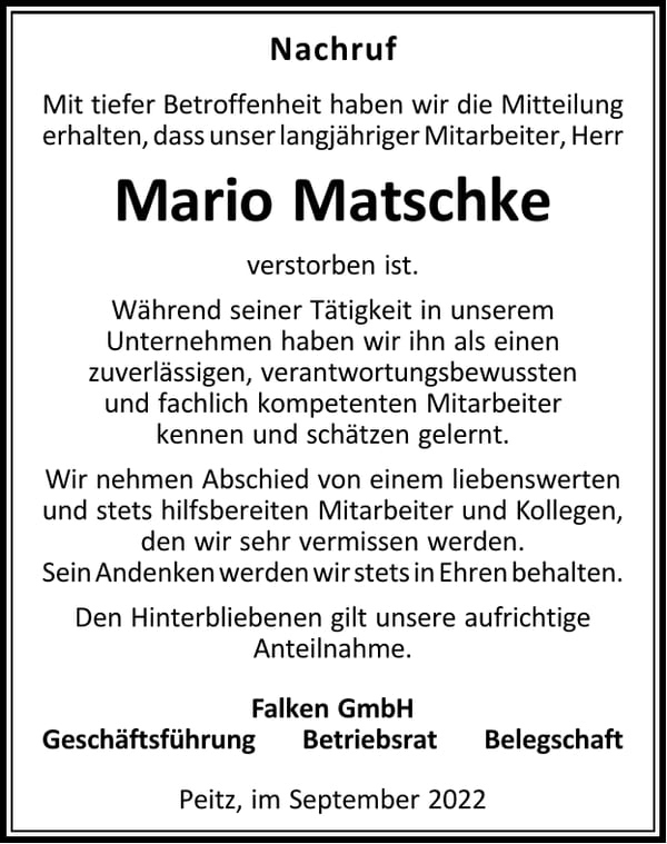 Nachruf Mario Matschke
