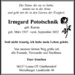 Traueranzeige Irmgard Pototschnik, geb. Karran