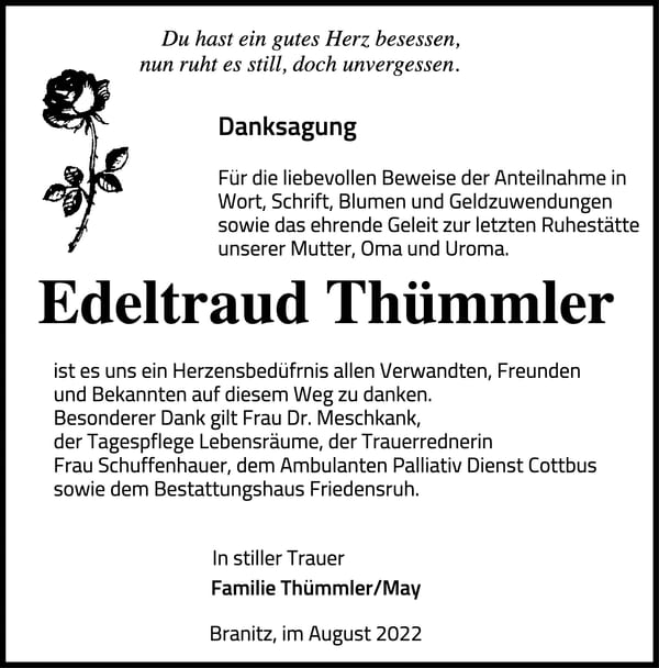 Danksagung Edeltraud Thümmler
