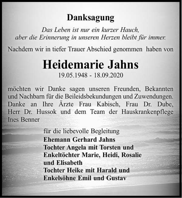 Danksagung Heidemarie Jahns
