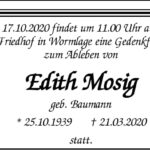 Nachruf Edith Mosig, geb. Baumann