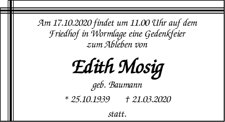 Nachruf Edith Mosig, geb. Baumann