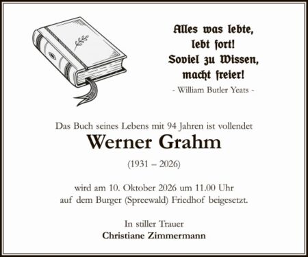 Traueranzeige Werner Grahm