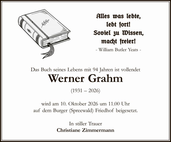 Traueranzeige Werner Grahm