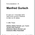 Traueranzeige Manfred Gurisch, geb. Paulick