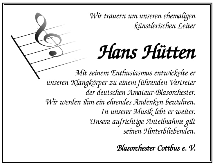 Nachruf Hans Hütten