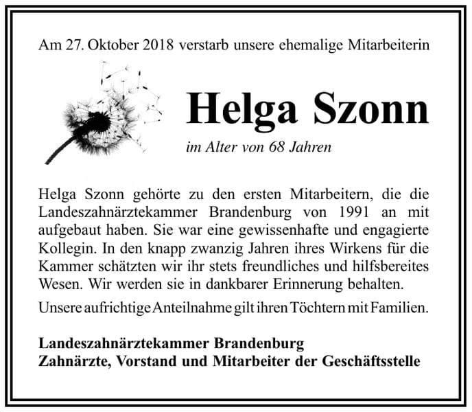 Nachruf Helga Szonn