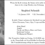 Traueranzeige Siegfried Schmidt