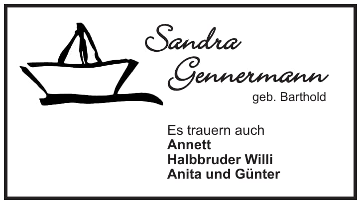 Traueranzeige Sandra Gennermann, geb. Barthold