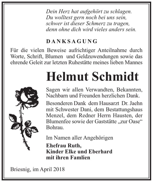 Danksagung Helmut Schmidt