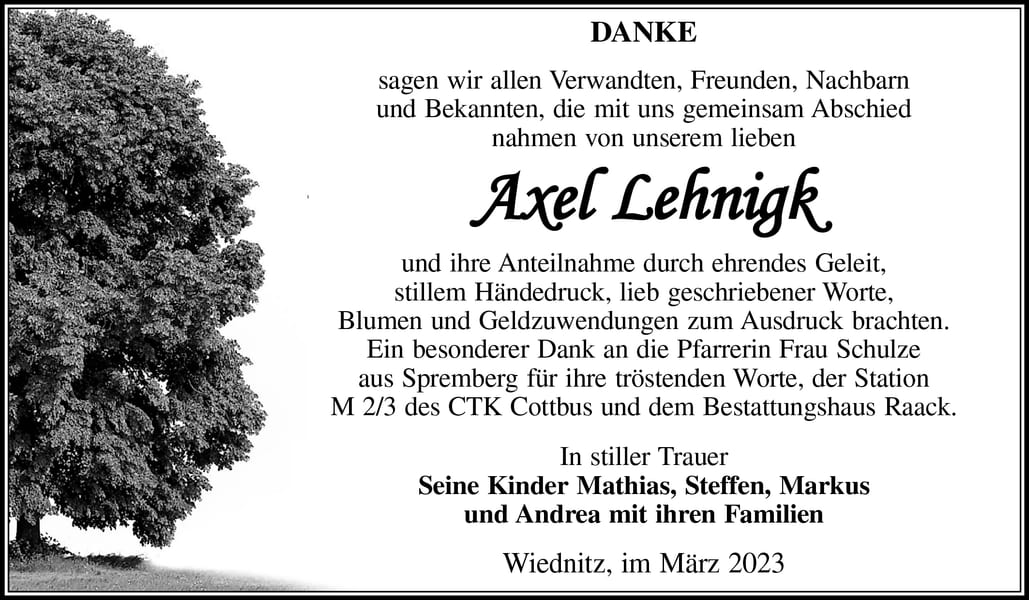 Danksagung Axel Lehnigk