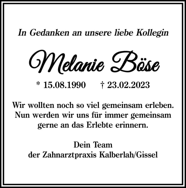 Nachruf Melanie Böse