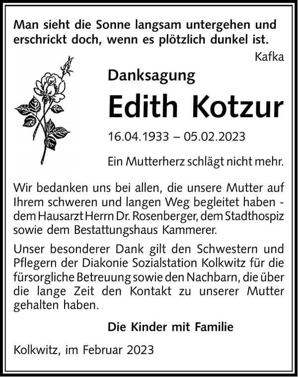 Danksagung Edith Kotzur