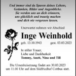 Traueranzeige Inge Weinhold