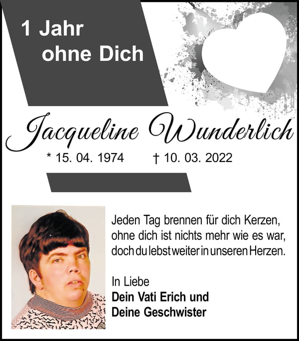 Jahresgedenken Jacqueline Wunderlich