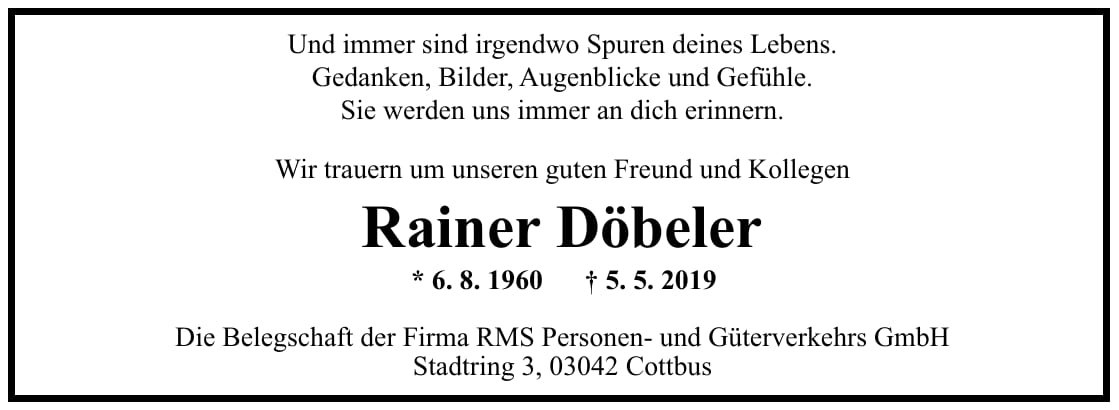Nachruf Rainer Döbeler
