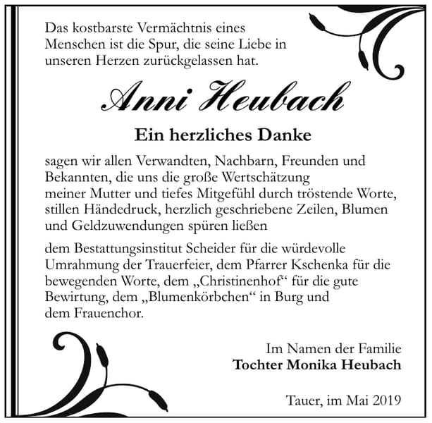 Danksagung Anni Heubach