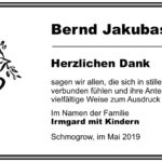 Danksagung Bernd Jakubaschk