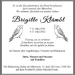 Traueranzeige Brigitte Klämbt