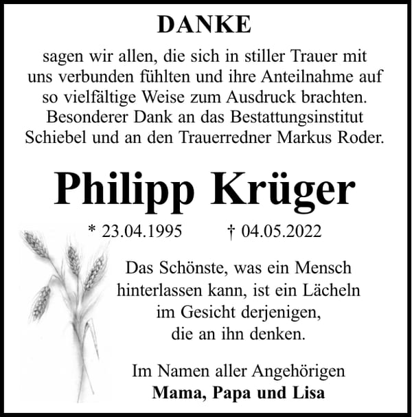 Danksagung Philipp Krüger