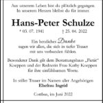 Danksagung Hans-Peter Schulze