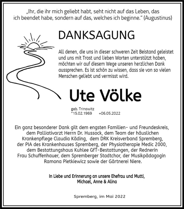 Traueranzeige Ute Völke, geb. Trinowitz
