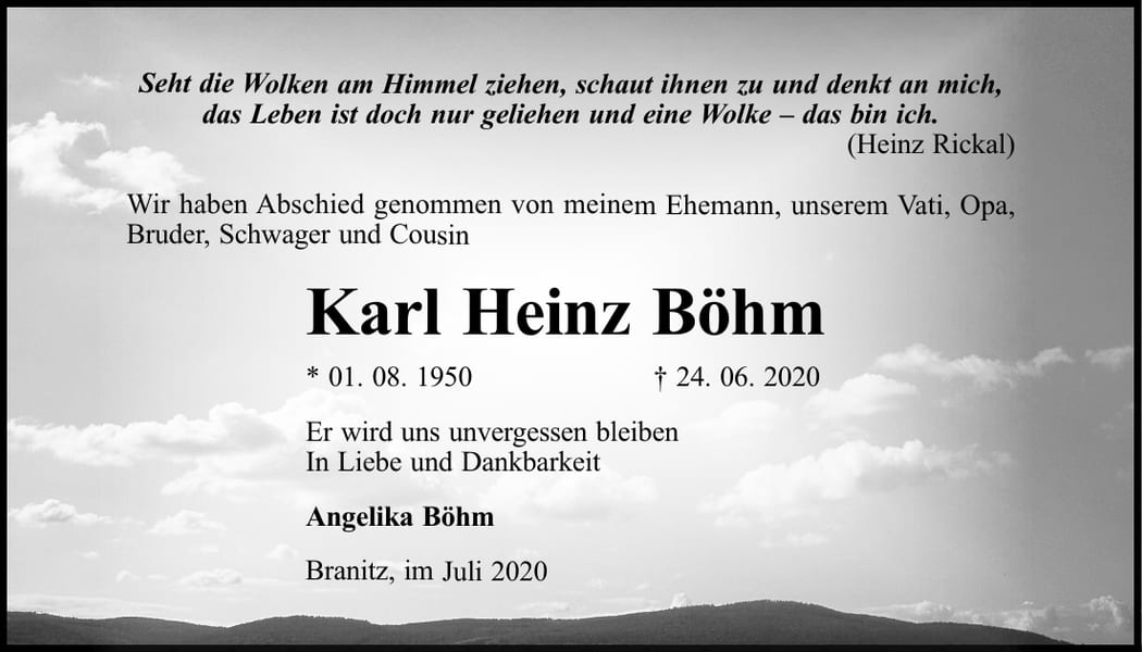 Traueranzeige Karl Heinz Böhm