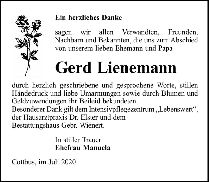 Danksagung Gerd Lienemann