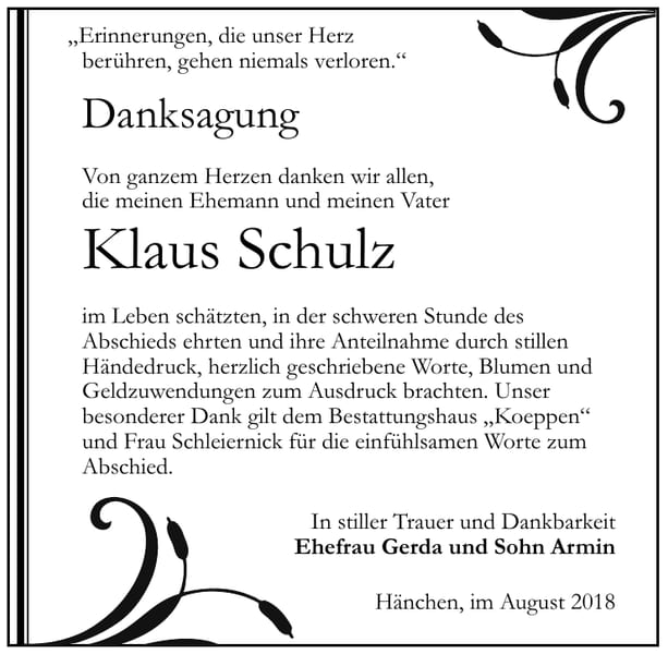 Danksagung Klaus Schulz