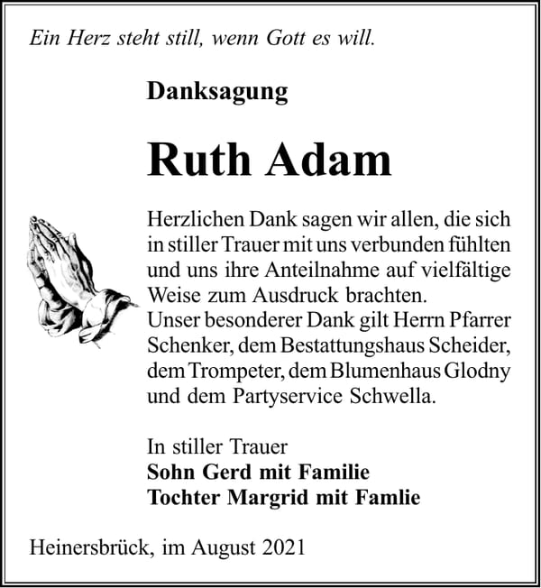 Danksagung Ruth Adam