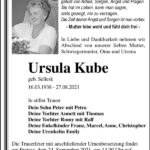 Traueranzeige Ursula Kube, geb. Sellesk