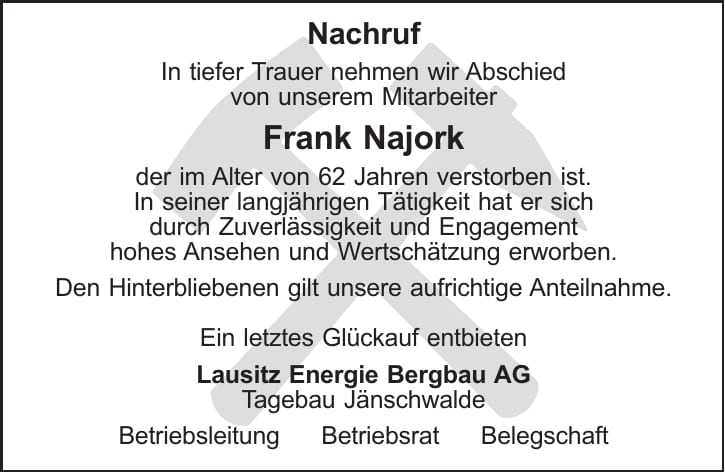 Nachruf Frank Najork