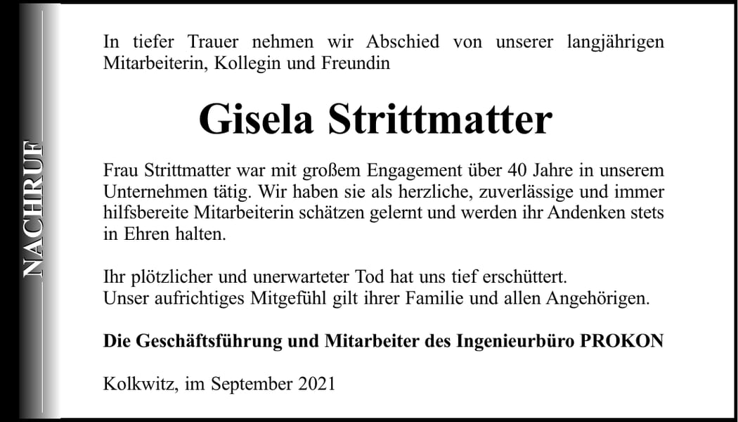 Nachruf Gisela Strittmatter