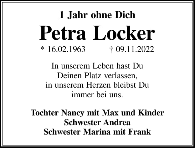 Jahresgedenken Petra Locker
