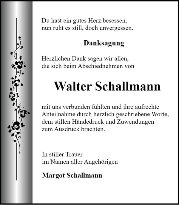 Traueranzeige Walter Schallmann