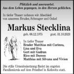 Traueranzeige Markus Stecklina