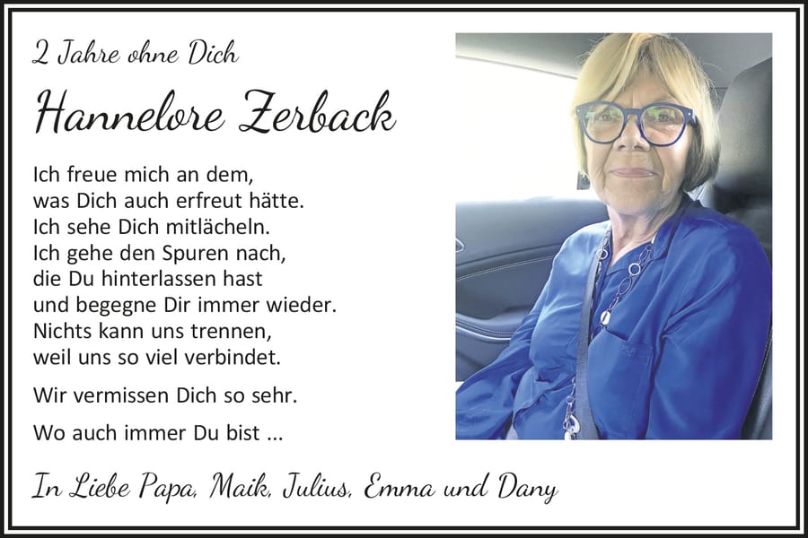 Jahresgedenken Hannelore Zerback