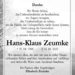 Danksagung Hans-Klaus Zeumke