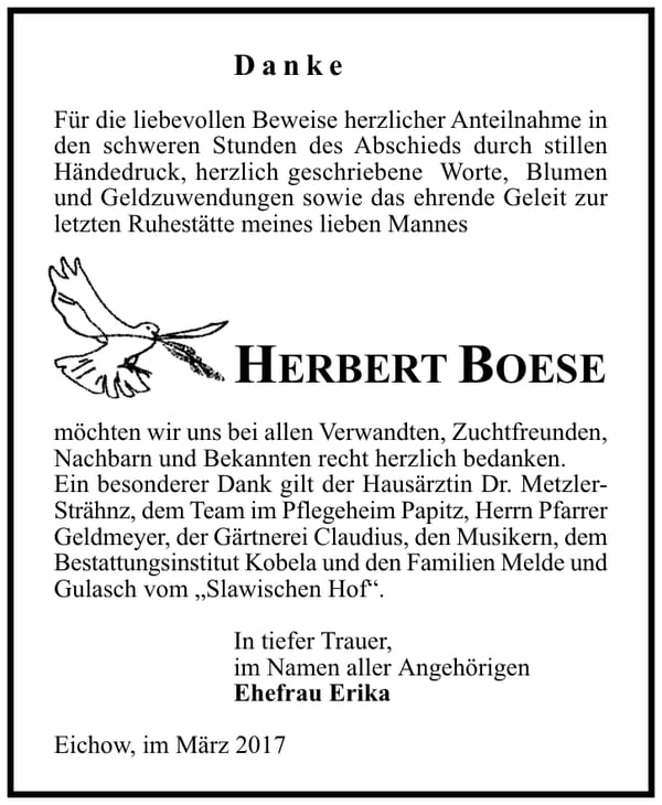 Danksagung Herbert Boese