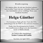 Traueranzeige Helga Günther