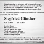 Traueranzeige Siegfried Günther