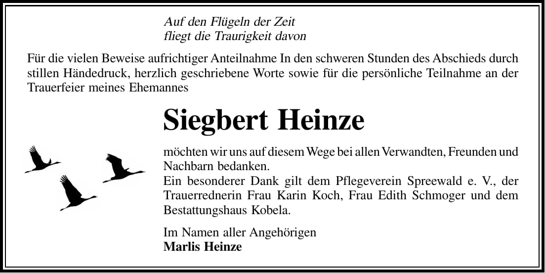 Danksagung Siegbert Heinze