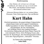 Traueranzeige Kurt Hahn
