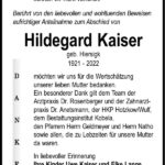 Danksagung Hildegard Kaiser, geb. Hiersig