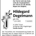 Traueranzeige Hildegard Degelmann, geb. Nitz