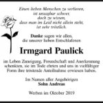 Danksagung Irmgard Paulick