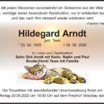 Traueranzeige Hildegard Arndt, geb. Tews