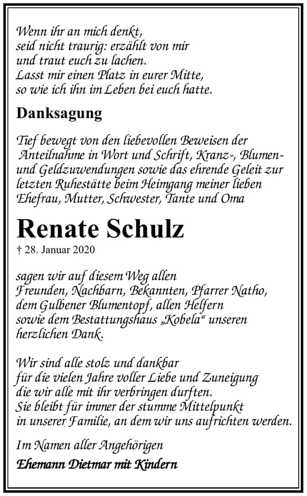 Danksagung Renate Schulz